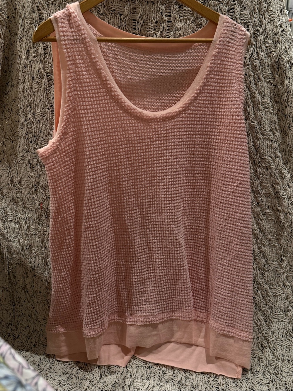Sleeveless Pink Layered Waffle Knit Tank Top